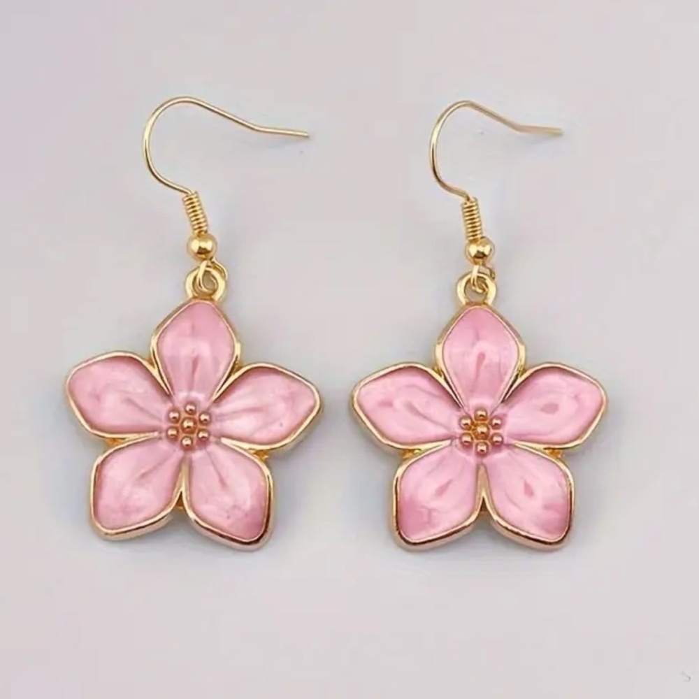 🌸Pink Enamel Flower Earrings - Picture 1 of 9